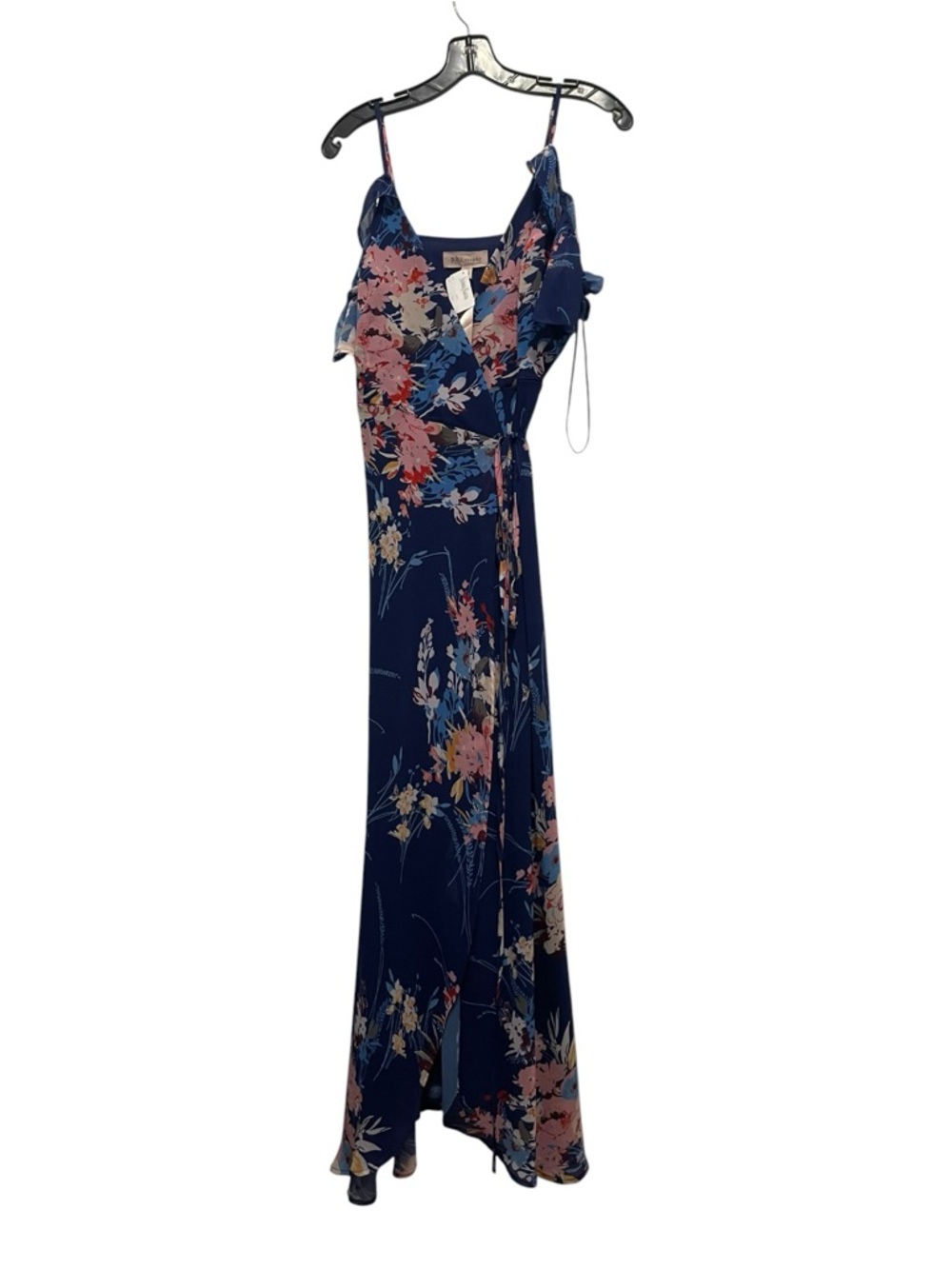 Philosophy Navy Floral Wrap Maxi Dress with Pink & Cream Accents